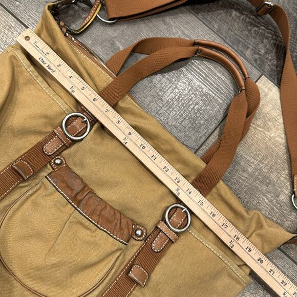 Fossil Brown Canvas Leather Crossbody Tote Bag - Picture 3 of 13